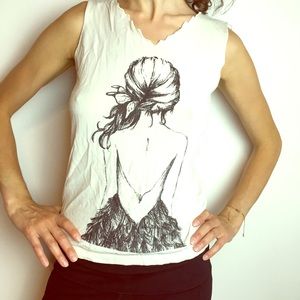 Vintage Girl facing away Tank White shirt drawing image